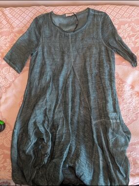 STYLEWE Teal-Green Linen-Blend Midi Tunic Dress